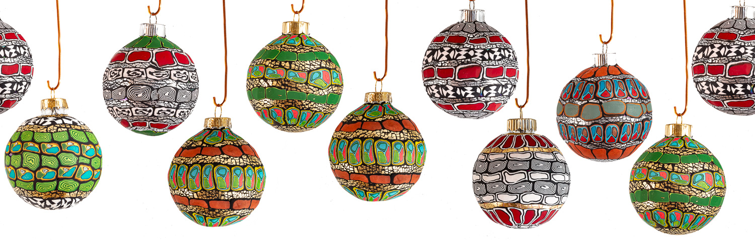 148: Christmas balls in polymer clay by Janet Elmore